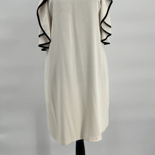 Dress - Butter Color  Dress With Black Ruffle Detail