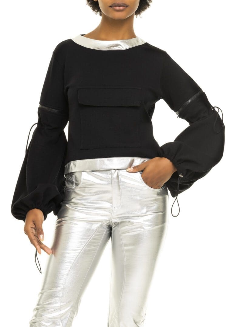 Balletto - Blouse Cut Out Pocket Black And Silver