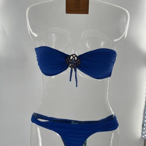 Swimwear- Blue Bikini With Gold Metal