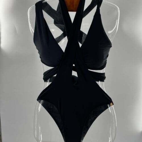 SWIMWEAR - Black One-Piece With Straps