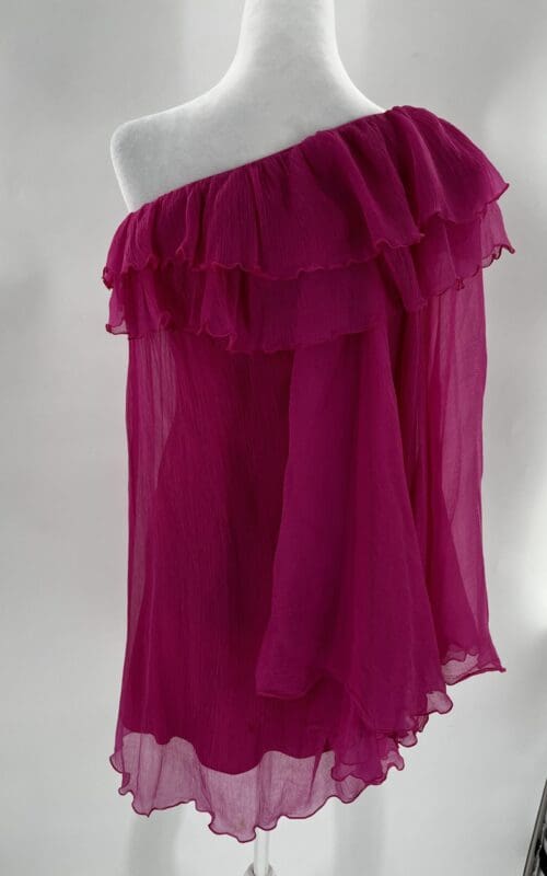 Dress - Pink Silk Dress One Shoulder - Image 5