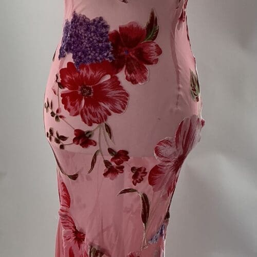 Dress - Midi Floral Dress Rosé Devore Fabric