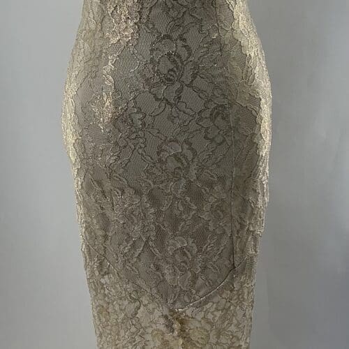 Party Dress - Long Gold Lace Dress Front Slit