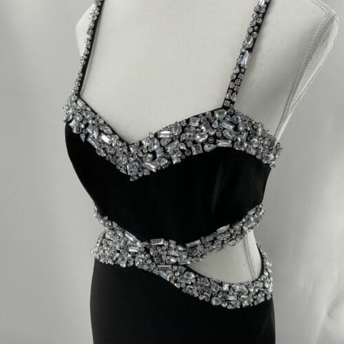 Party Dress - Black Cut-Out Midi Dress PatBo Embroidered