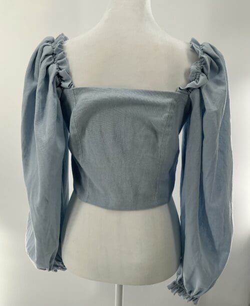 Blouse - Cropped Light Blue Square Neck - Image 3
