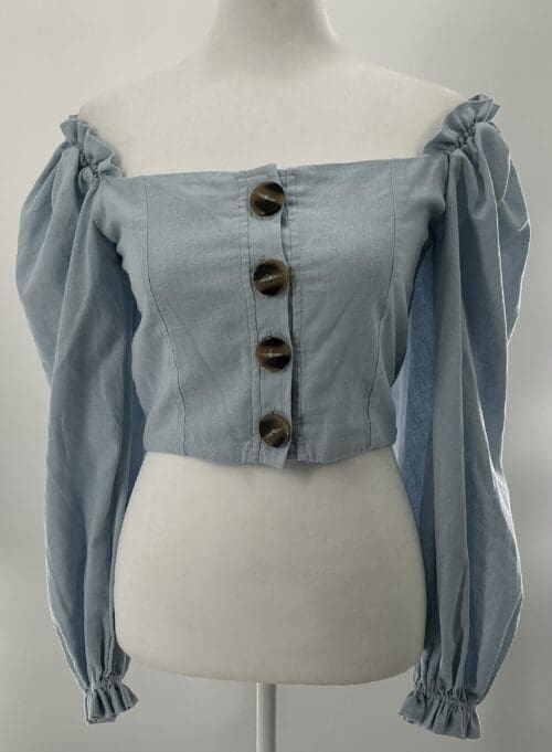 Blouse - Cropped Light Blue Square Neck - Image 5