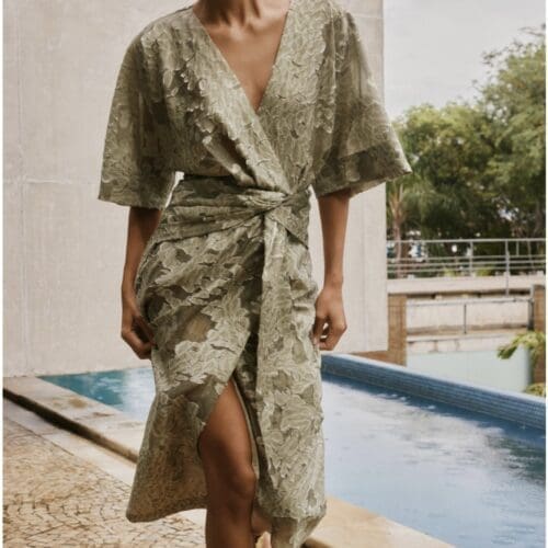 Dress - Textured Draped Green Dress