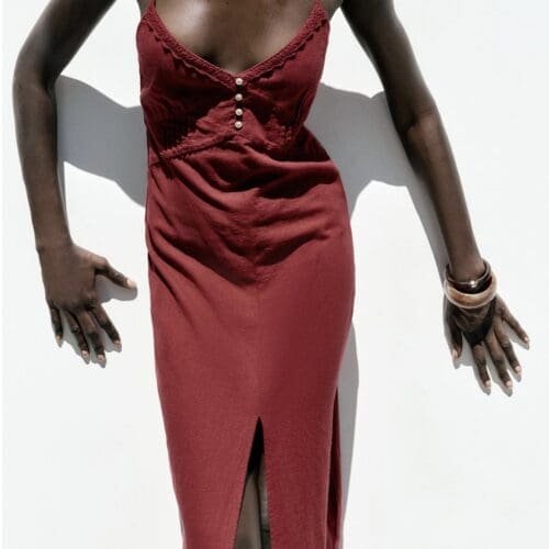 Dress - Midi Burgundy Linen Dress