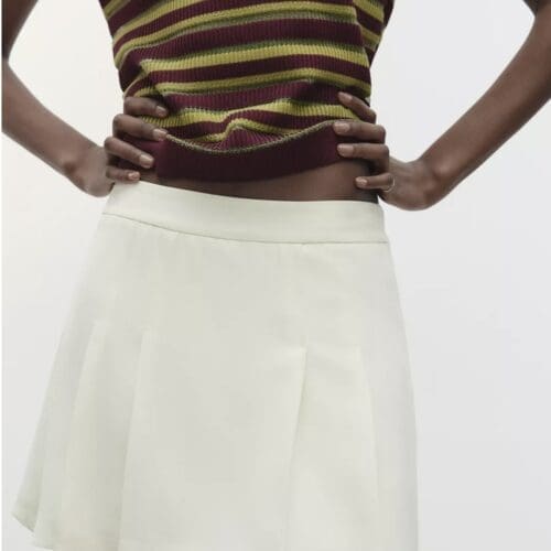 Shorts - Cream Platted Skirt/Shorts