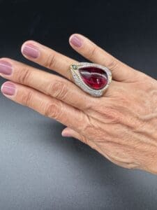 Jaipur Rubellite, Diamond & 18K Gold Ring