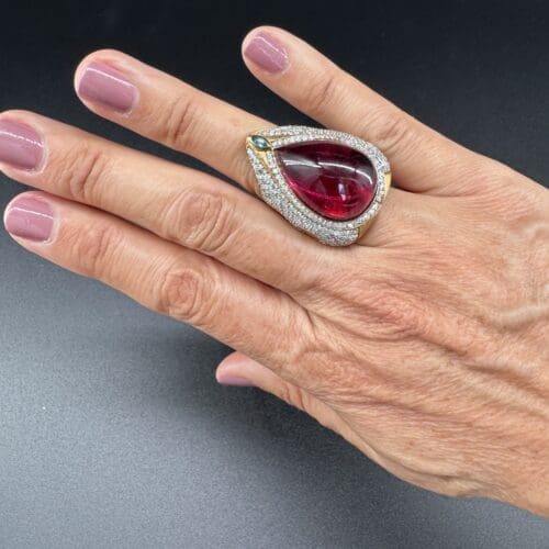 Jaipur Rubellite, Diamond & 18K Gold Ring